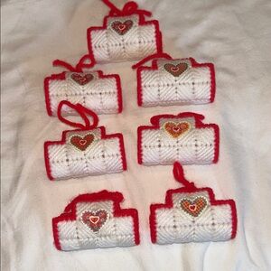 7 Plastic Canvas Ornaments or Napkin Rings Christmas Holiday Valentines Decor